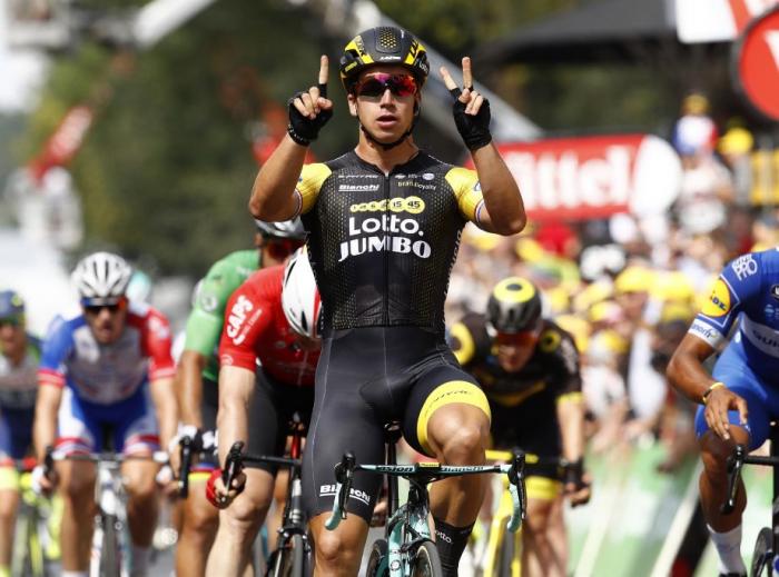 Dylan Groenewegen oslavuje druhé víťazstvo na Tour de France 2018