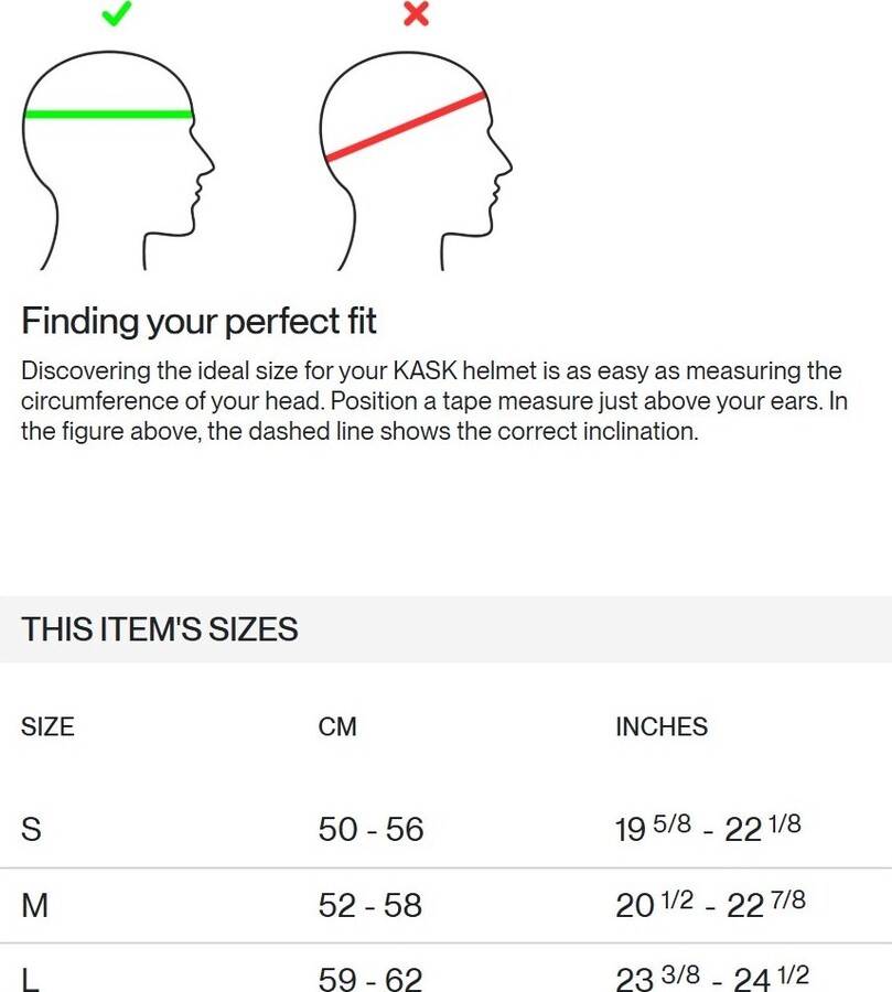 KASK Icon cyklisticka prilba tabulka velkosti