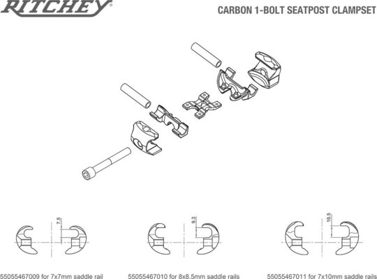 RITCHEY WCS Carbon 1-Bolt 8x8.5 kompletný set Zámok sedla