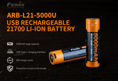 Fenix Dobíjacia batéria 21700 5000 mAh s USB-C (Li-ion) Dobíjateľná batéria s USB-C konektorom